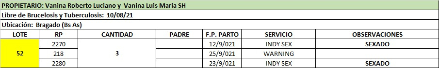 Lote Lote 52 Vanina Roberto Luciano