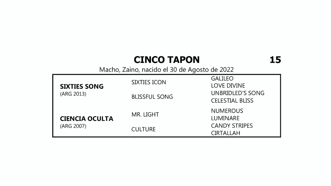 Lote CINCO TAPON (SIXTIES SONG -  CIENCIA OCULTA por MR.LIGHT)