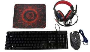  COMBO GAMER AURICULARES, TECLADO, MOUSE Y MOUSEPAD COMPUTADORA 