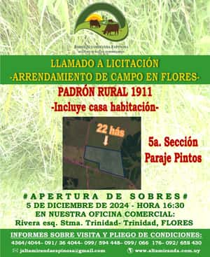 Llamado a Licitacion - Arrendamiento de campo en Flores