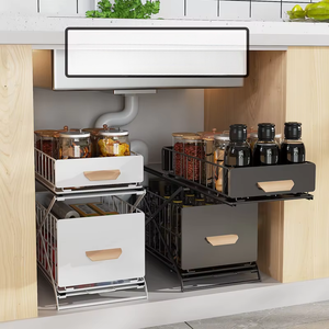  ORGANIZADOR ESTANTE CORREDIZO 2 CAJONES BAO FREGADERO color: negro, blanco 