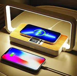  LÁMPARA LED CON RELOJ Y CARGA INALÁMBRICA 