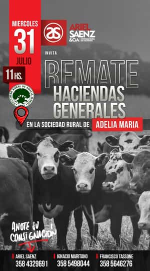 Remate haciendas generales, Adelia Maria, Miércoles 31 de Julio 