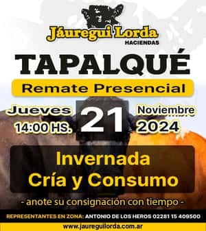 Remate en Tapalqué, Jueves 21 de Noviembre