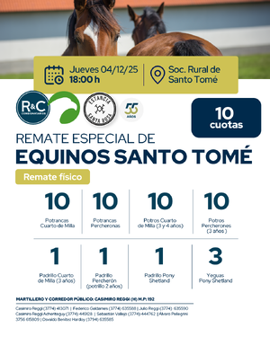 REMATE ESPECIAL DE EQUINOS SANTO TOMÉREMATE FIN DE AÑO HACIENDAS GENERALES Y ESPECIAL EQUINOS SANTO TOMÉ