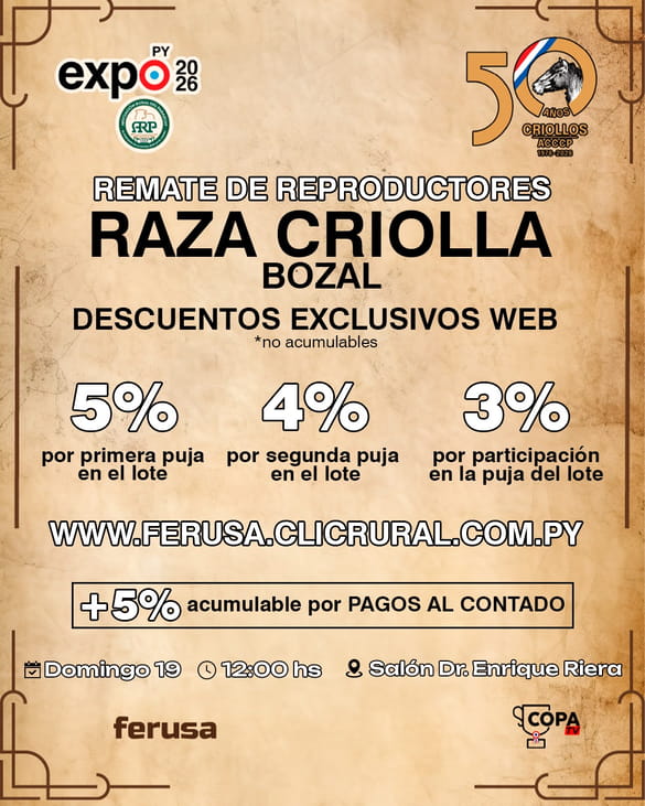 Remate de Reproductores de Bozal Raza Criolla - Expo Paraguay M.R.A. 2026