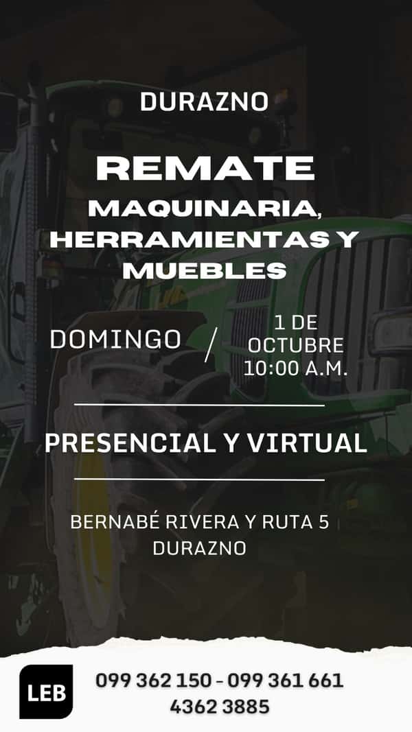 Remate maquinaria, herramientas y muebles.