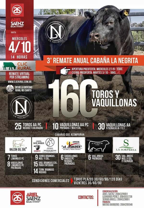 3° REMATE ANUAL (VIRTUAL) - CABAÑA: LA NEGRITA & INVITADAS