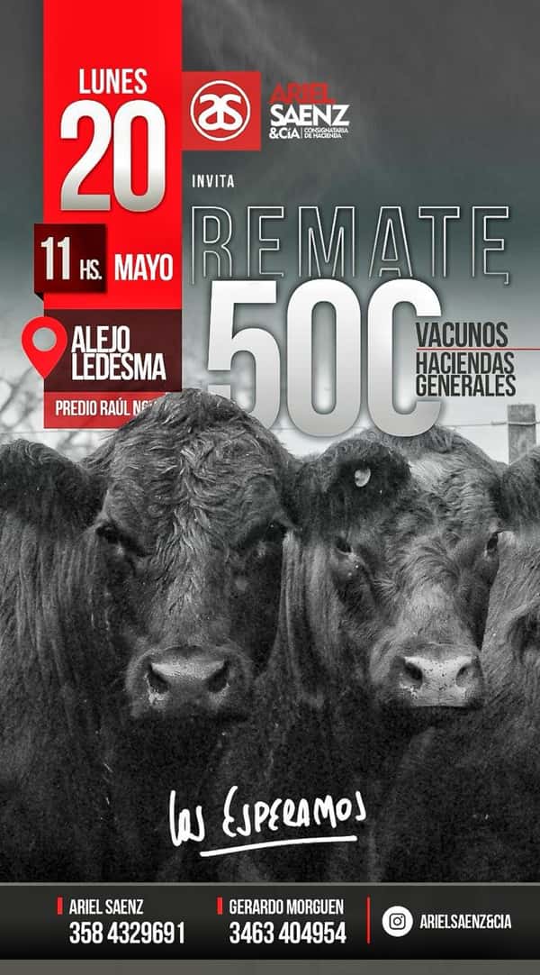 Remate Remate Haciendas generales, Alejo Ledesma, Lunes 20 de Mayo
