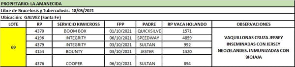 Lote Lote 69 La amanecida