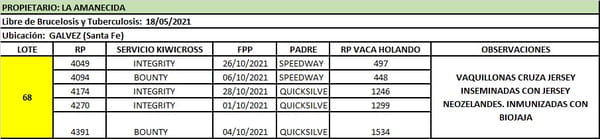 Lote Lote 68 La amanecida