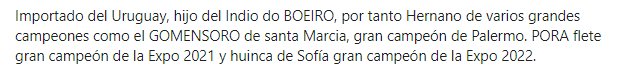 Lote CRIOLLOS - DONACION DE SERVICIOS  A BENEFICIO DE LA A.C.C.C.P EXPO INTERNACIONAL 2022  - LOTE 102