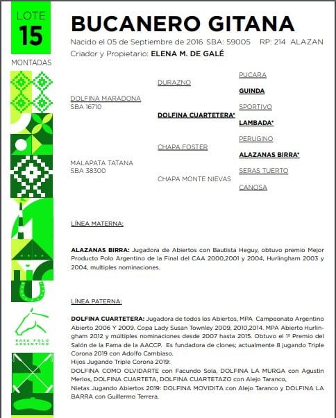 Lote BUCANERO GITANA(DOLFINA MARADONA-MALAPATA TATANA)