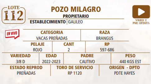 Lote LOTE 112 -EN VIVO