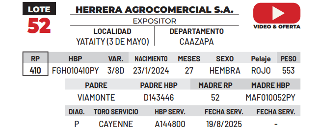 Lote LOTE 52 -DE CAMPO