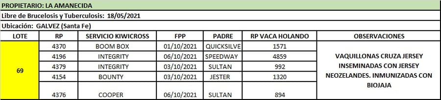 Lote Lote 69 La amanecida