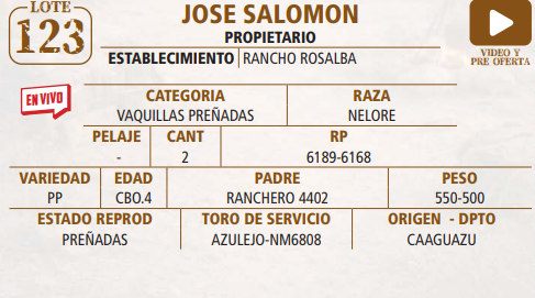 Lote LOTE 123 -EN VIVO