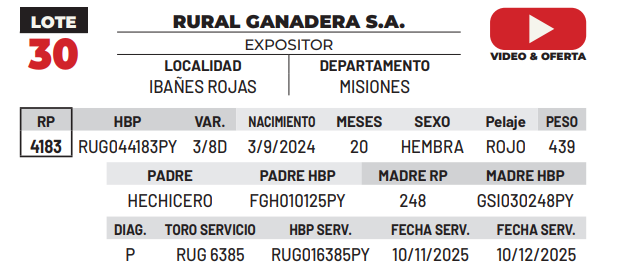 Lote LOTE 30 -DE CAMPO